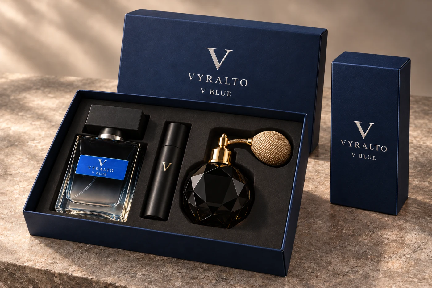V BLUE · The presentation set